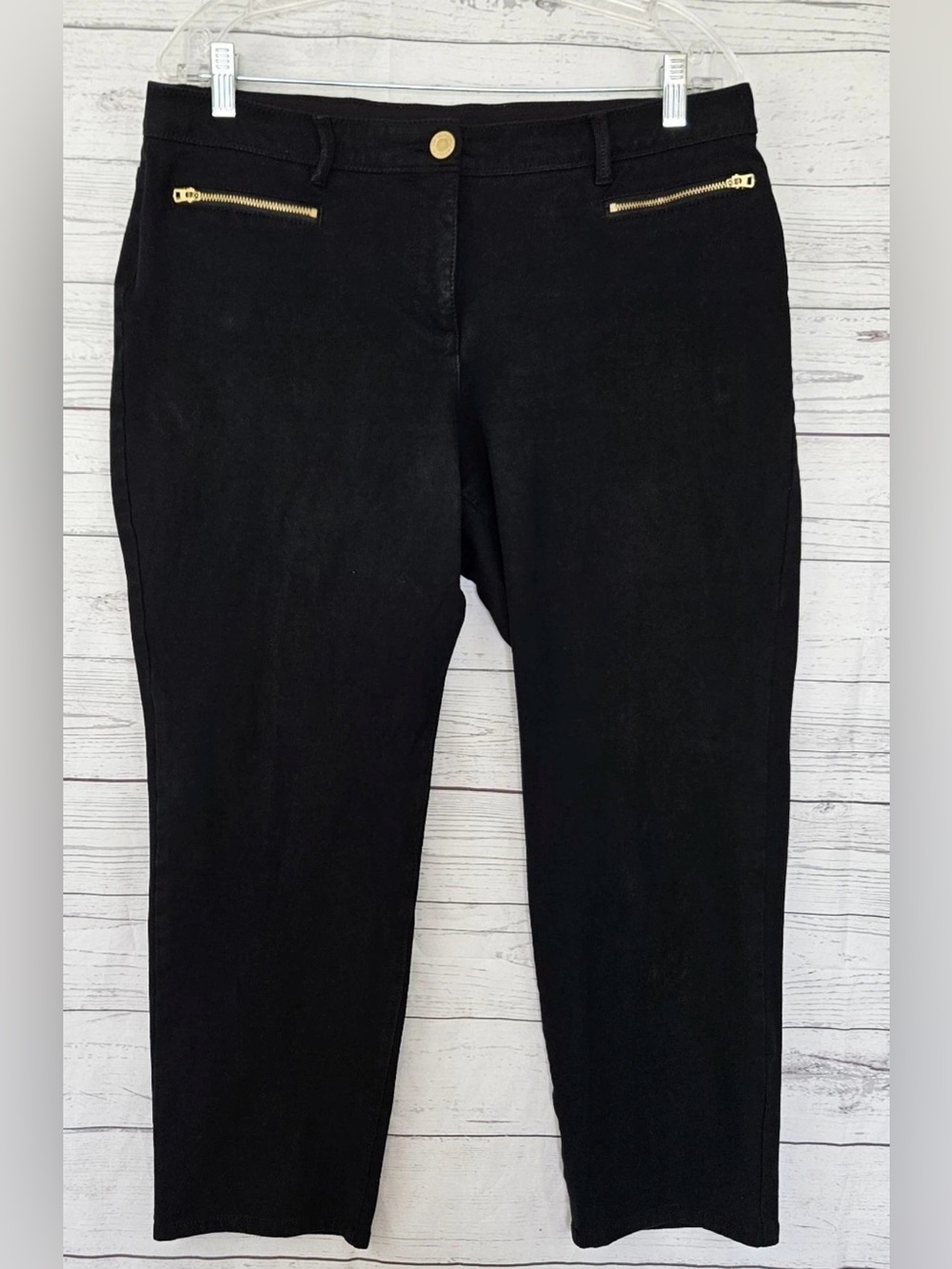 Chicos So Slimming Womens Ankle Jeans Sz 14 (3) Black Mid Rise Faux Zip Pockets